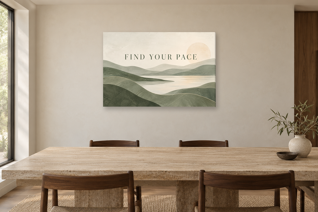 Find Your Pace — horizontal canvas in a dining room, full original artwork