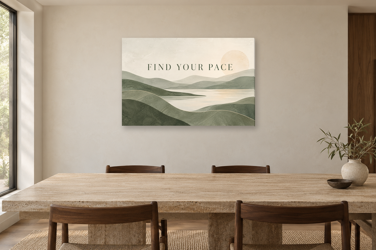 Find Your Pace — horizontal canvas in a dining room, full original artwork
