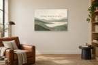 Find Your Pace — horizontal canvas in a reading corner, full original artwork