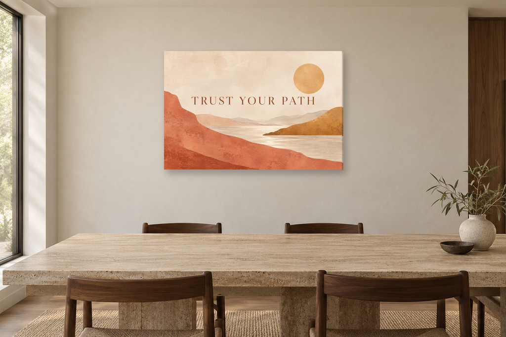 Trust Your Path — horizontal canvas in a dining room, full original artwork