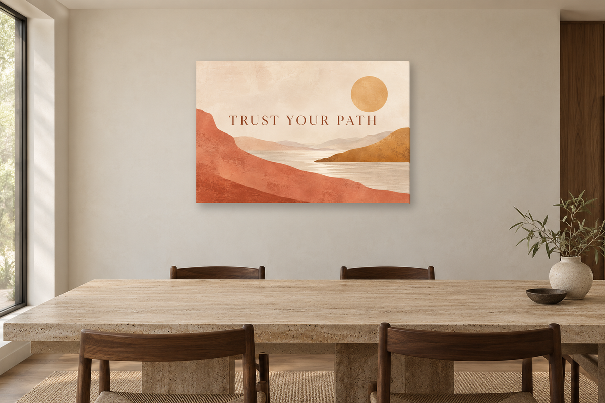 Trust Your Path — horizontal canvas in a dining room, full original artwork