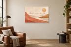 Trust Your Path — horizontal canvas in a reading corner, full original artwork
