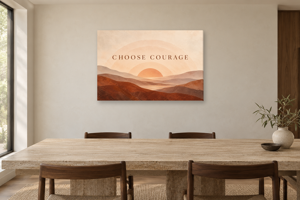 Choose Courage — horizontal canvas in a dining room, full original artwork