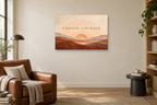 Choose Courage — horizontal canvas in a reading corner, full original artwork