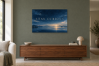 Stay Curious — horizontal canvas in a living room, full original artwork