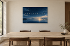 Stay Curious — horizontal canvas in a dining room, full original artwork