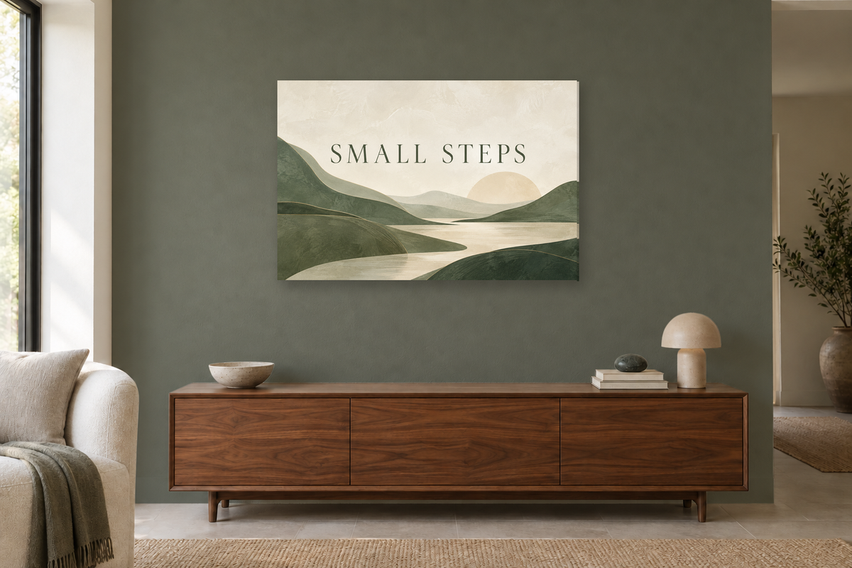 Small Steps — horizontal canvas in a living room, full original artwork