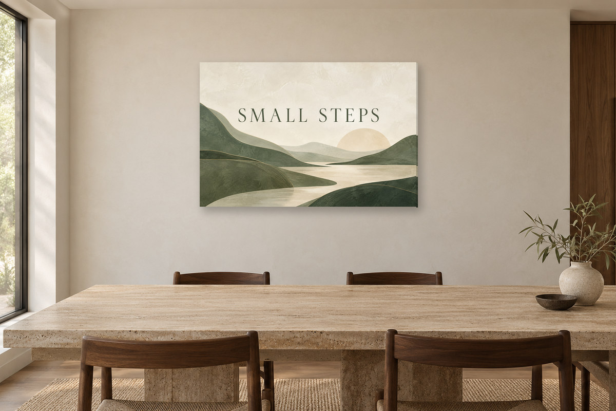 Small Steps — horizontal canvas in a dining room, full original artwork