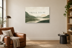 Small Steps — horizontal canvas in a reading corner, full original artwork