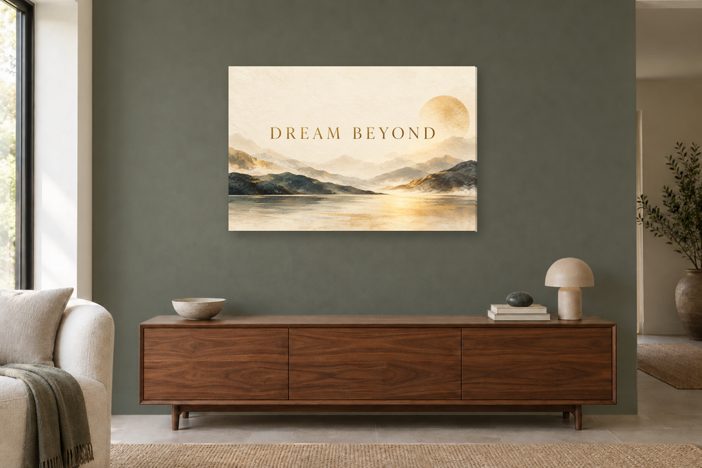 Dream Beyond — horizontal canvas in a living room, full original artwork