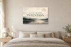 Live With Intention — horizontal canvas in a bedroom, full original artwork