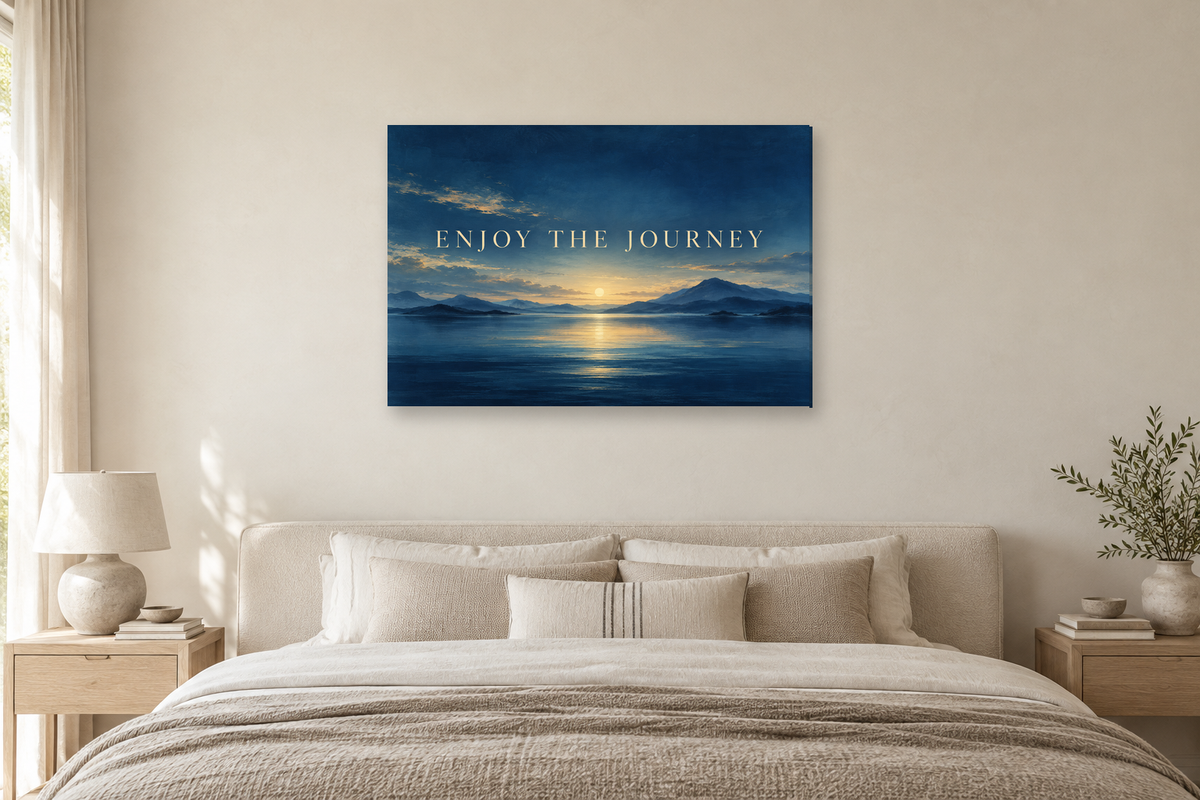 Enjoy The Journey — horizontal canvas in a bedroom, full original artwork