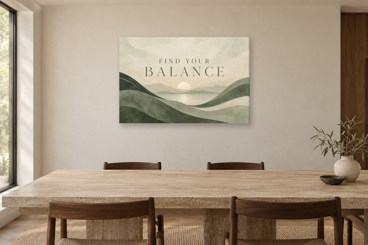 Find Your Balance — horizontal canvas in a dining room, full original artwork