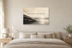 Breathe And Begin — horizontal canvas in a bedroom, full original artwork