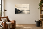 Breathe And Begin — horizontal canvas in a reading corner, full original artwork