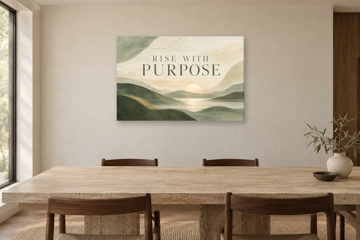 Rise With Purpose — horizontal canvas in a dining room, full original artwork