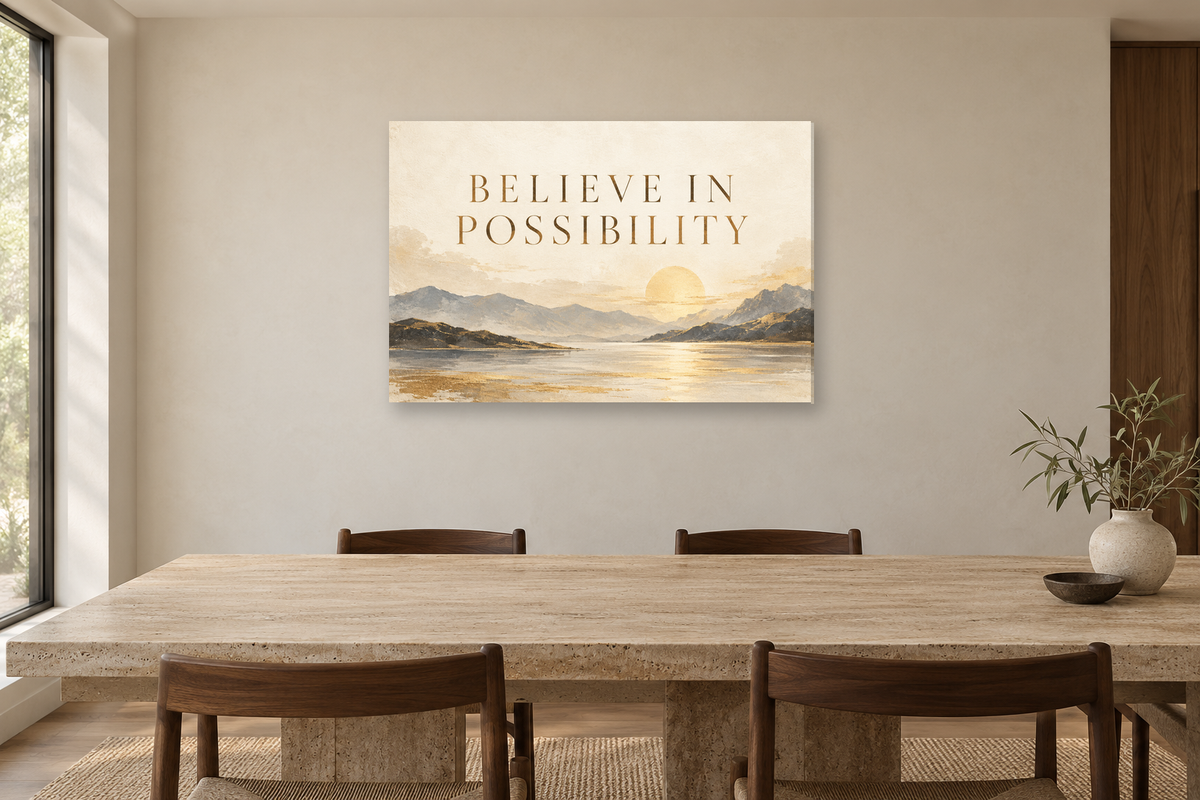 Believe In Possibility — horizontal canvas in a dining room, full original artwork