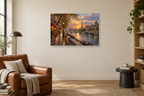 Paris Along The Seine — horizontal canvas in a reading corner, full original artwork