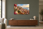 Lisbon Rooftops — horizontal canvas in a living room, full original artwork