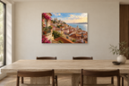Lisbon Rooftops — horizontal canvas in a dining room, full original artwork