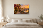 Barcelona Courtyard — horizontal canvas in a bedroom, full original artwork