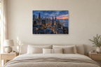 Chicago Blue Hour — horizontal canvas in a bedroom, full original artwork