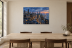 Chicago Blue Hour — horizontal canvas in a dining room, full original artwork