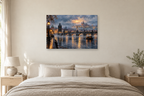 Prague River Mist — horizontal canvas in a bedroom, full original artwork