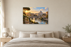 Rome Morning — horizontal canvas in a bedroom, full original artwork