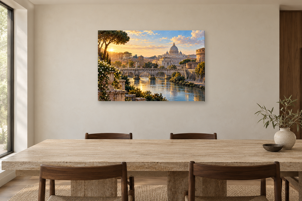 Rome Morning — horizontal canvas in a dining room, full original artwork