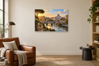 Rome Morning — horizontal canvas in a reading corner, full original artwork