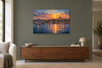 Istanbul Across Water — horizontal canvas in a living room, full original artwork