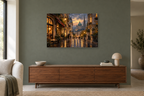 Vienna Rain — horizontal canvas in a living room, full original artwork