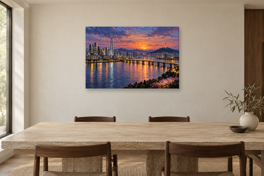 Seoul Evening — horizontal canvas in a dining room, full original artwork