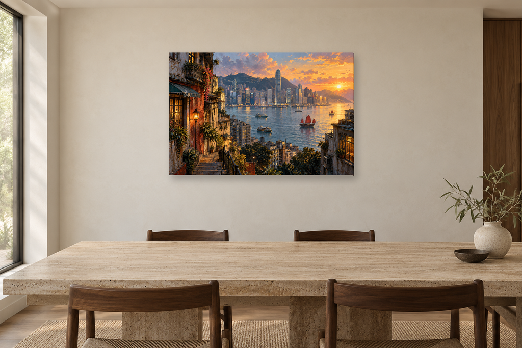 Hong Kong Harbour — horizontal canvas in a dining room, full original artwork