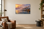 San Francisco Fog — horizontal canvas in a reading corner, full original artwork