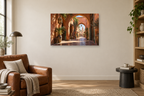 Marrakech Passage — horizontal canvas in a reading corner, full original artwork
