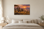 Elephants At Dusk — horizontal canvas in a bedroom, full original artwork