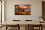 Elephants At Dusk — horizontal canvas in a dining room, full original artwork
