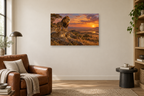 Lions Of The Plain — horizontal canvas in a reading corner, full original artwork