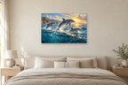 Dolphins In Sunlight — horizontal canvas in a bedroom, full original artwork