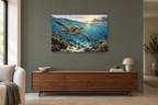 Sea Turtle Passage — horizontal canvas in a living room, full original artwork