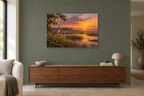 Herons At The Marsh — horizontal canvas in a living room, full original artwork