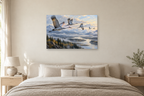 Cranes In Flight — horizontal canvas in a bedroom, full original artwork