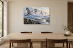 Cranes In Flight — horizontal canvas in a dining room, full original artwork