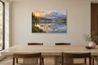 Swans On Still Water — horizontal canvas in a dining room, full original artwork