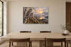 Owls Of The Birch — horizontal canvas in a dining room, full original artwork