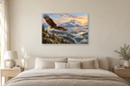 Eagle Over Mountains — horizontal canvas in a bedroom, full original artwork