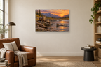 Otters At The River — horizontal canvas in a reading corner, full original artwork
