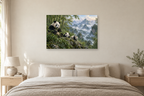 Pandas In Bamboo — horizontal canvas in a bedroom, full original artwork